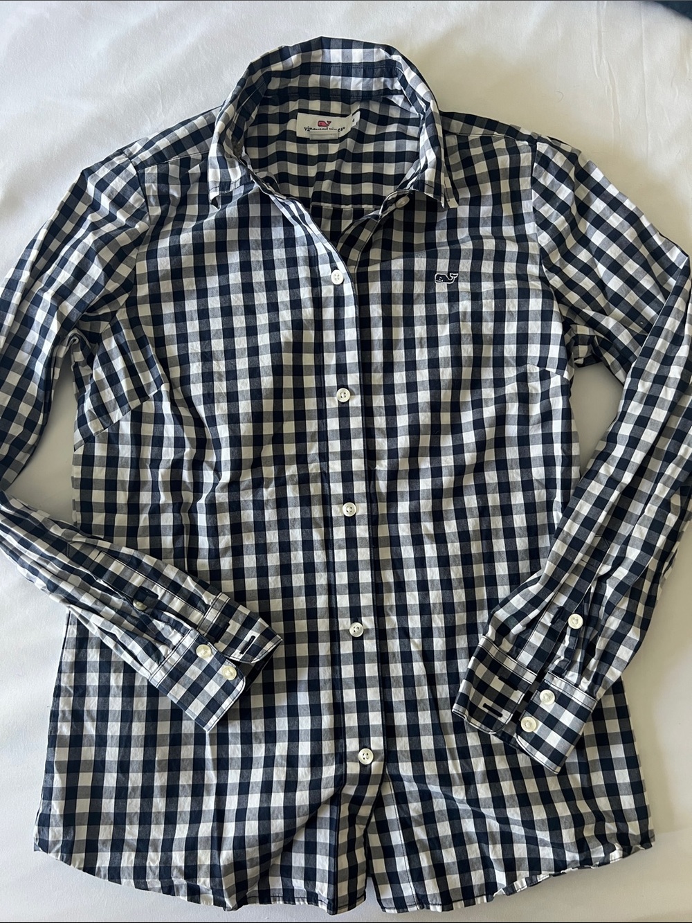 Vineyard Vines Women’s Navy and White Gingham Button-Down Shirt